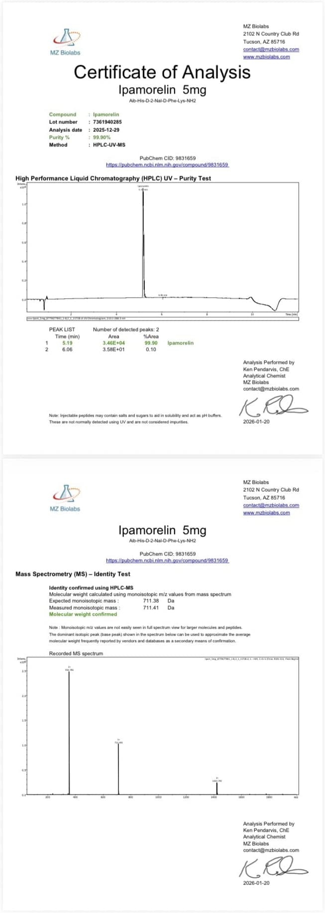 Ipamorelin 5mg Certificate of Analysis