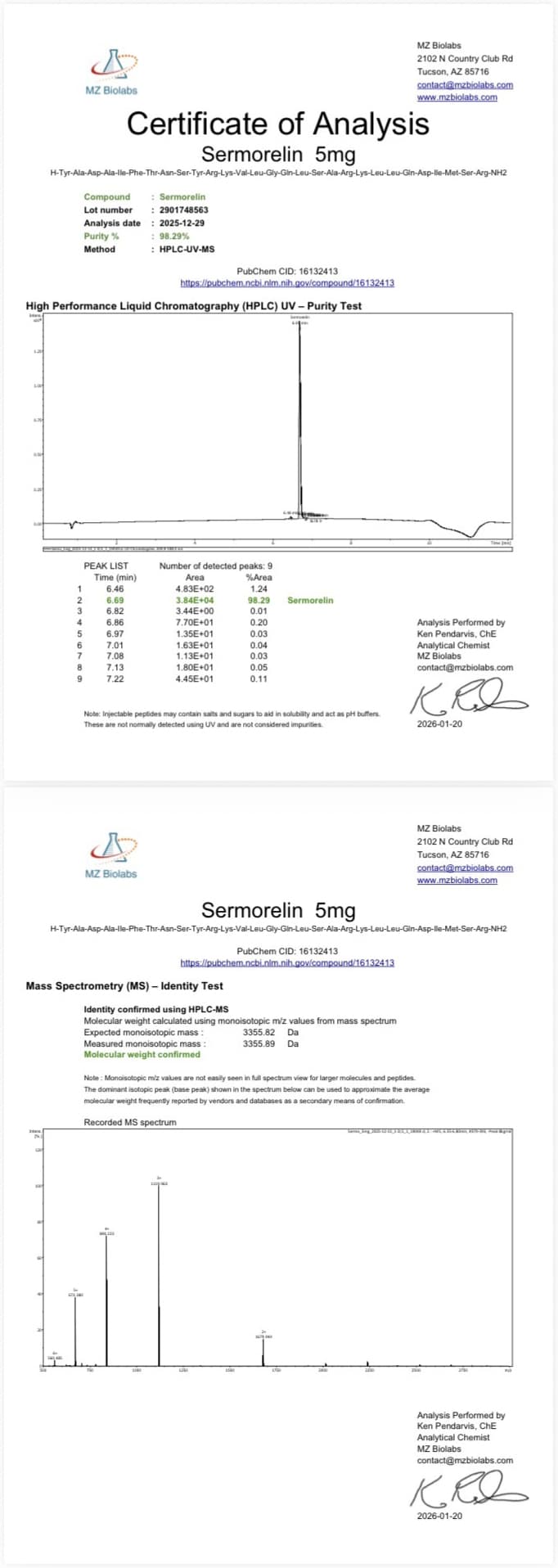 Sermorelin 10mg Certificate of Analysis