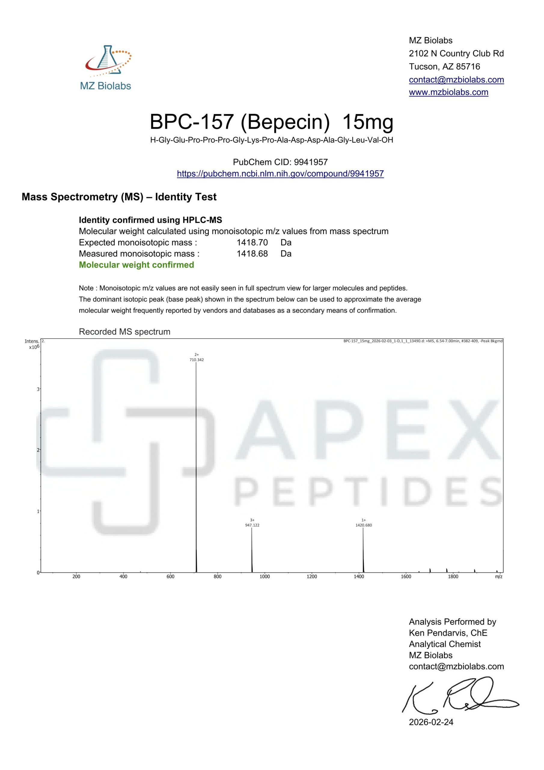BPC-157 peptide analysis report