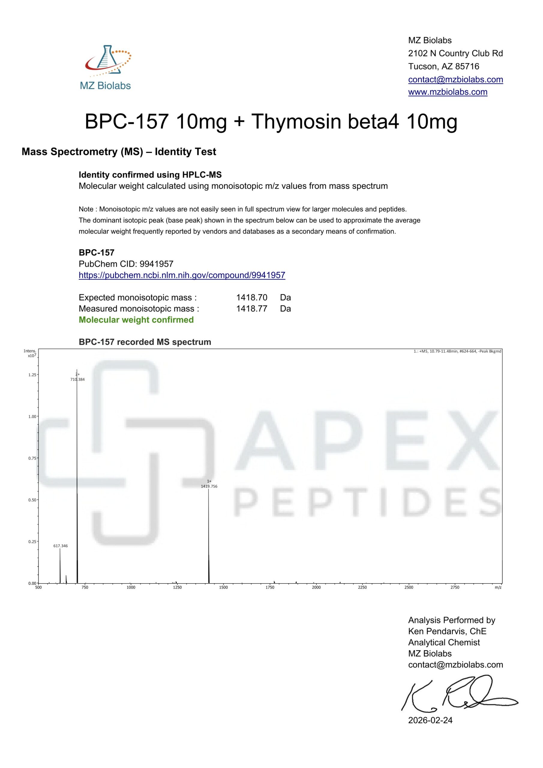BPC-157_Thymosin-beta4 MS identity test